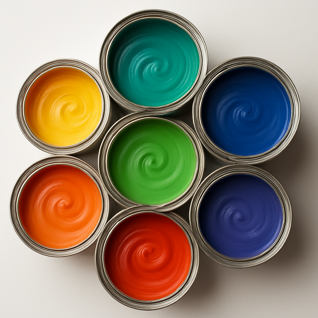 Open verfblikken met felle regenboogkleuren in een spiraalvormige swirl, perfect voor inspiratie in schilderwerk en kleuradvies